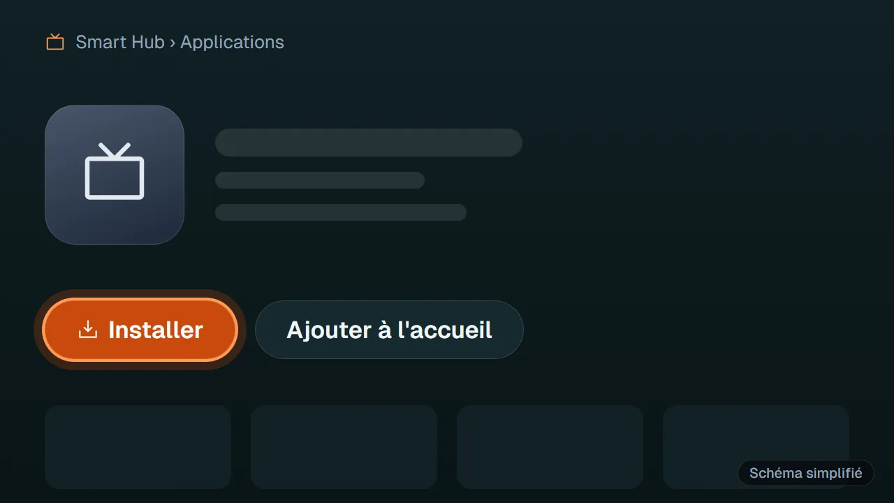 Schéma : Fiche d'application dans le Smart Hub avec les boutons Installer et Ajouter à l'accueil