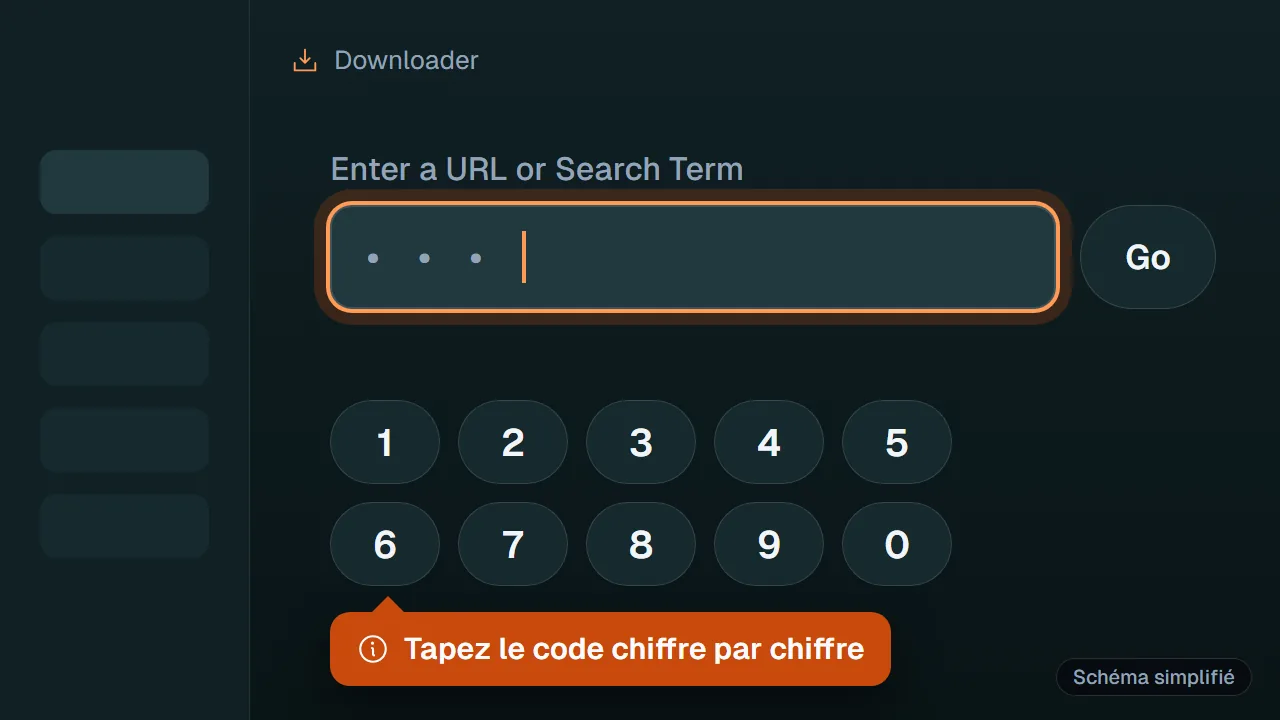 Schéma : Saisie du code Downloader sur un Fire TV Stick