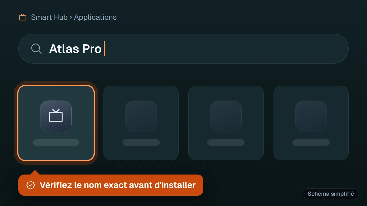 Schéma : Recherche d'une application dans le Smart Hub d'une TV Samsung