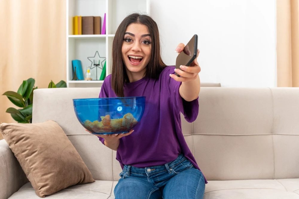 Soirée devant la télévision, télécommande en main